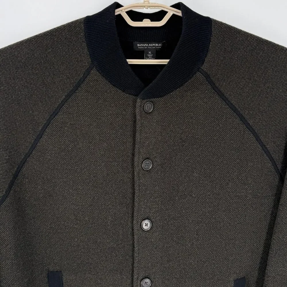 Banana Republic Mens Wool Birdseye Sweater Bomber Jacket Size XL